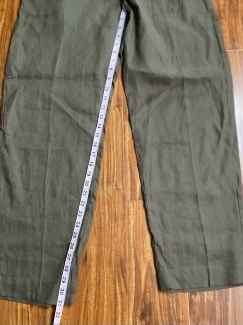 NWT Mango Womens Olive 100% Linen High Waist Straight Pant Size 32 Minimalist